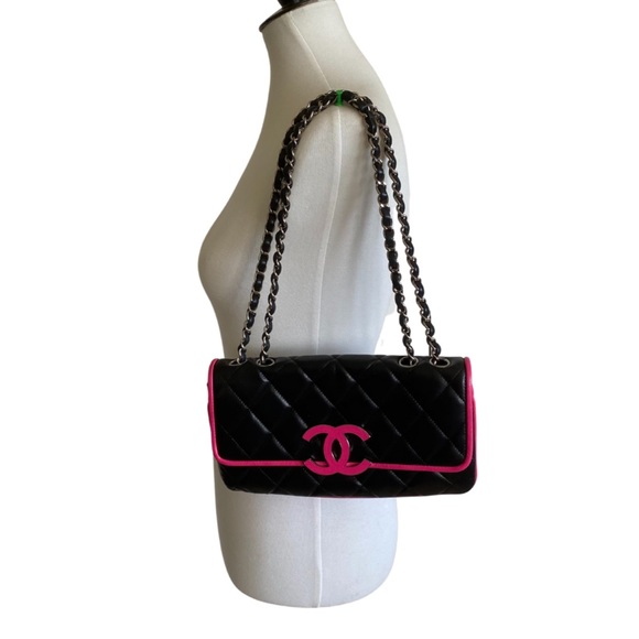 CHANEL Handbags - Beautiful Chanel Pink and Black 2 Way Flap Bag**